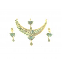 Necklace Set with Maang Tikka, Gold and Green Color, Rama-L, 1222, Special Jewelry